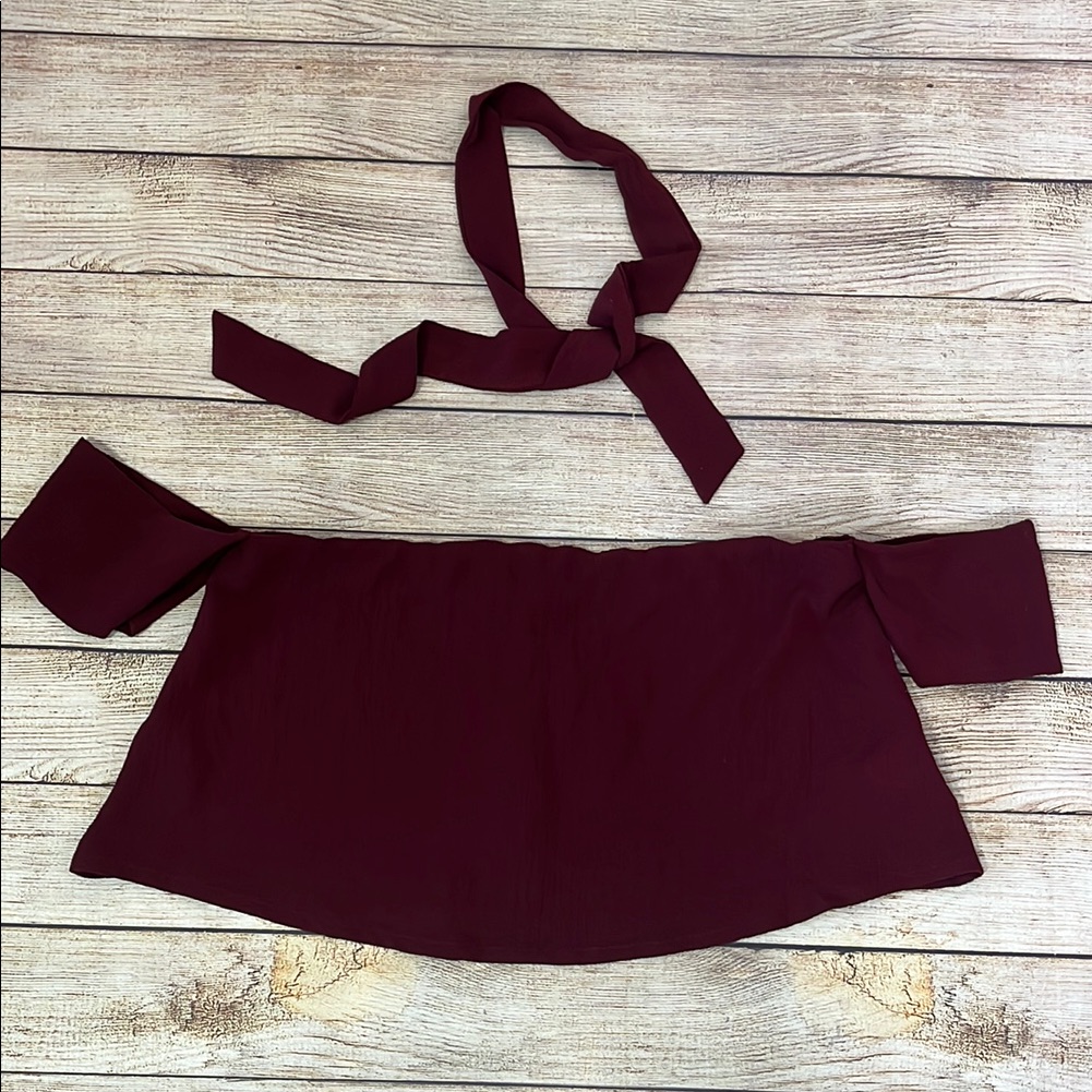 Nasty Gal Tie Neck Bardot Crepe Top In Burgundy Nwt Size 4